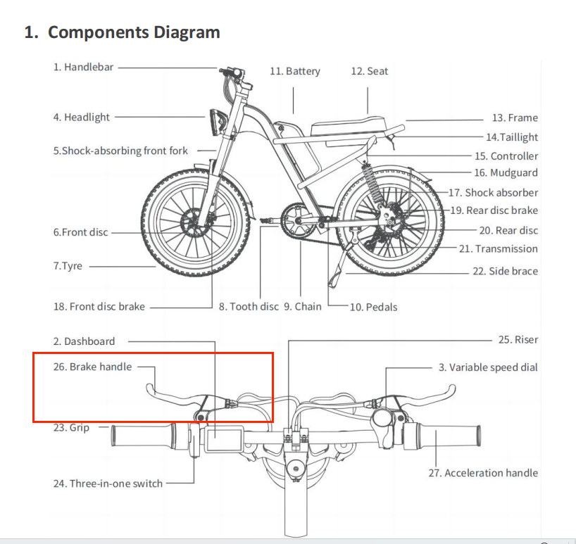 Diagram showing left brake handle for Z8 bike.