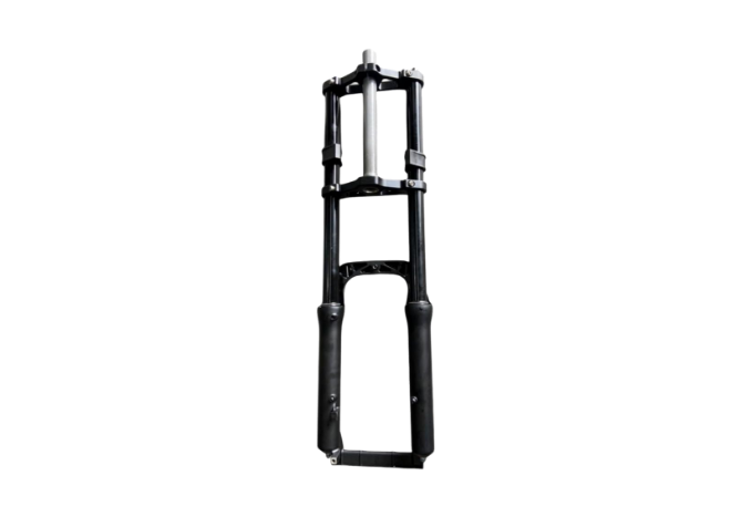 Black aluminum front fork with dual suspension for Z8 Electric Bike.