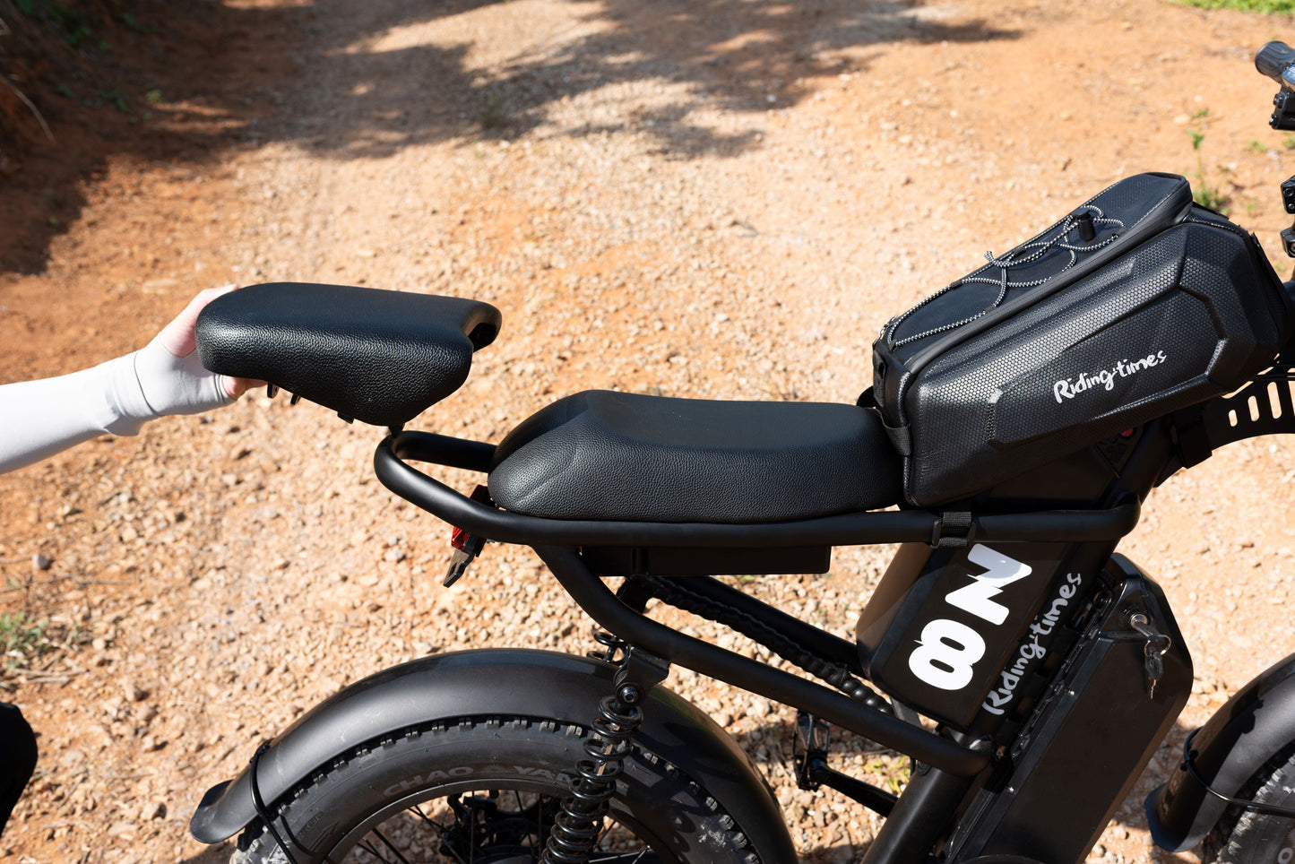 Removable Seat Extension for Z8 bike installed on frame.