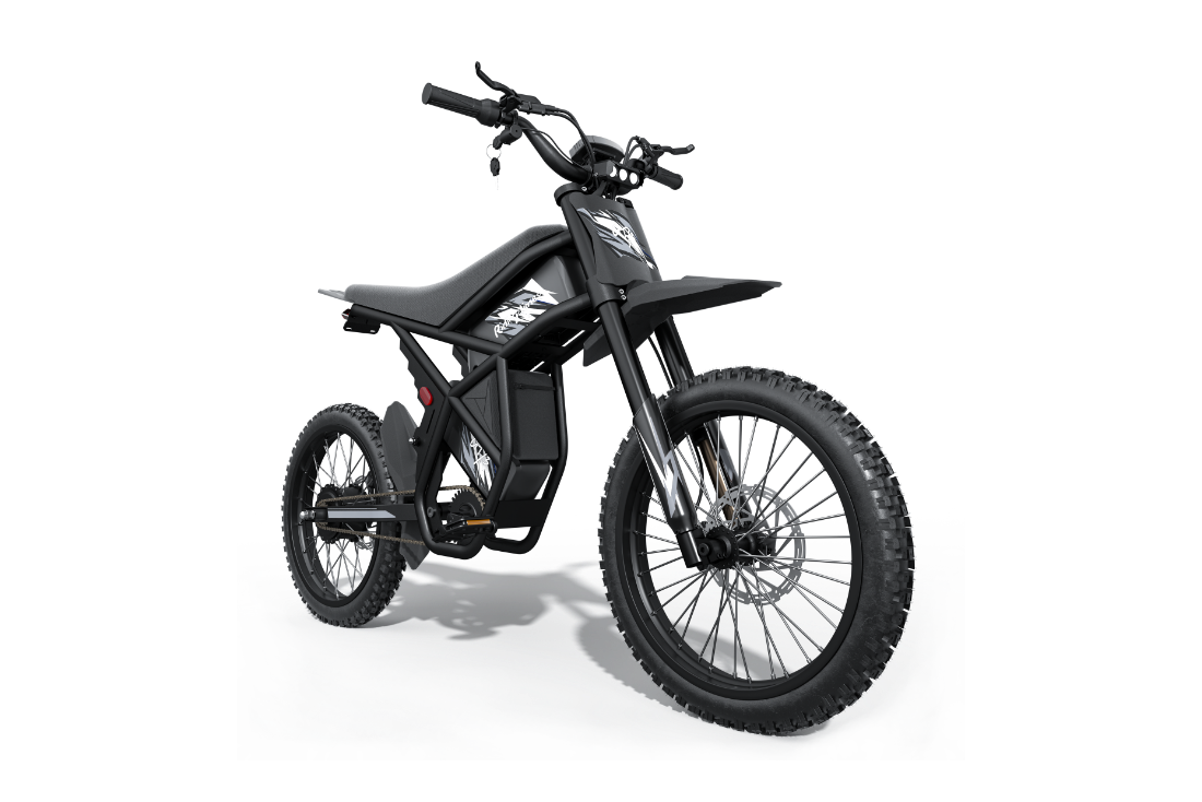 Black GT73 Pro electric motorbike with off-road tires, hydraulic brakes, and removable dual lithium batteries, designed for high torque and long-range riding.