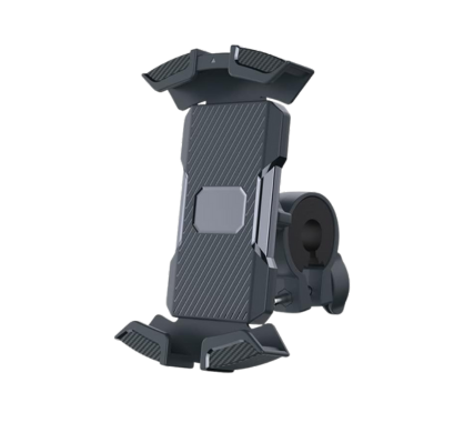 Adjustable black phone holder mounted on a clamp for secure grip