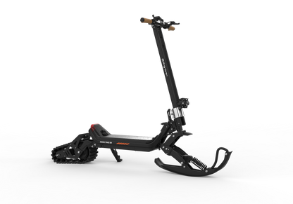 G63 Convertible Electric Scooter on snowy terrain with ski kit attachment.