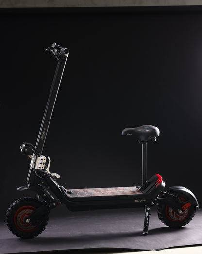 G63 Dual Motor Electric Scooter with seat, black frame, off-road tires.