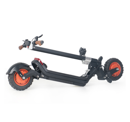 G63 Dual Motor Electric Scooter, foldable design, orange off-road tires, carbon steel frame.