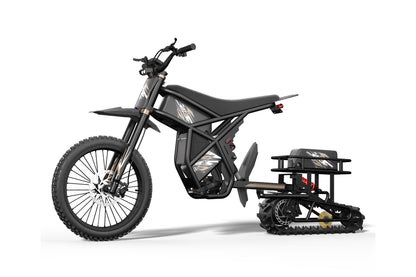 Black snow sled kit RT1-DIY with 3000W motor, front and rear shock absorbers, and track system for snow terrain