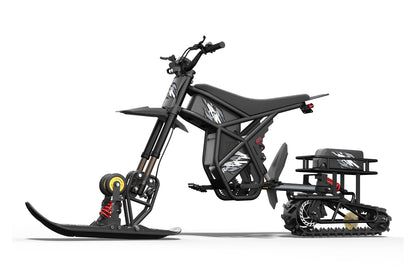 Black snow sled kit RT1-DIY with 3000W motor, front and rear shock absorbers, and tracked rear wheel.