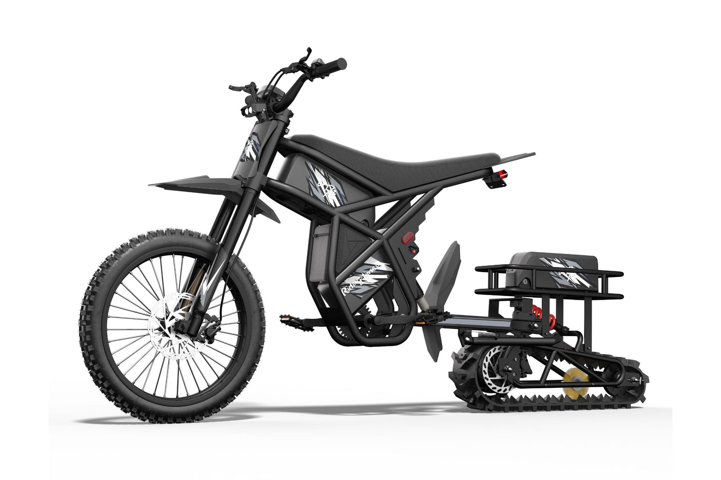 Black RT1-DIY snow sled kit with 3000W motor and front and rear shock absorbers designed for ages 16 and up