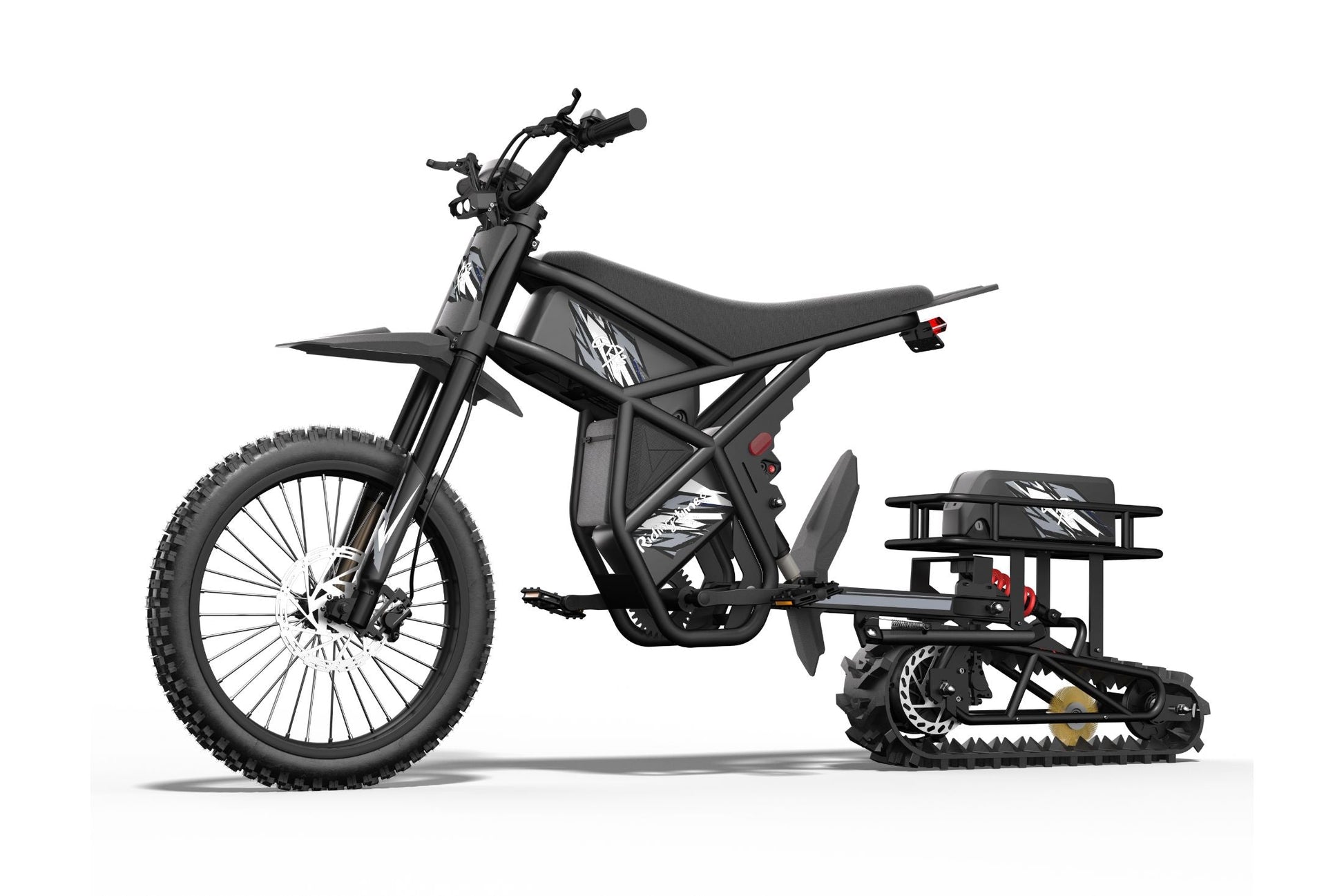 Black RT1-DIY snow sled kit with 3000W motor and front and rear shock absorbers designed for ages 16 and up