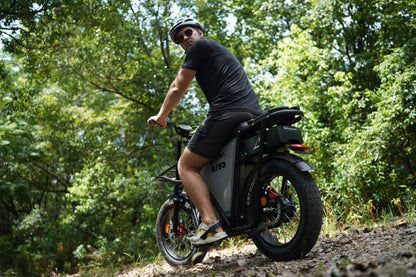 GT53 Cargo eBike with rider in a forest setting.